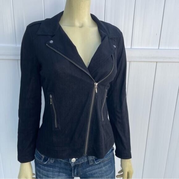 Top Stitch Black Women's Motto Inspired Lightweight Jacket Faux Suede Size S - Picture 4 of 9